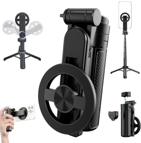 Bastone per selfie magnetico multifunzione 4 in 1, treppiede per telefono con rotazione a 360° con telecomando wireless, supporto per telefono per registrazione video e vlogging, portatile da viaggio