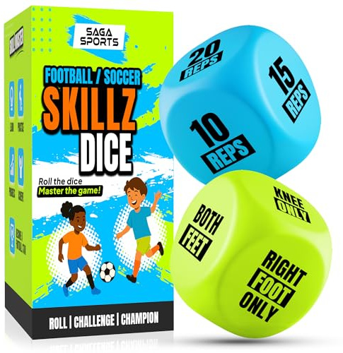 Saga Sports Skillz Training Portable Dice (2-Pcs) – Fun Football Game with football dice to build football skills |Ideal Football Gifts for Boys & the Best Gifts for Teen Boys & Beginners