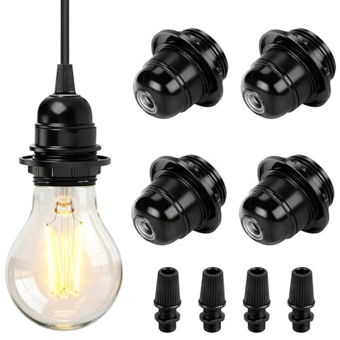 4 Pièces Douille Ampoule E27, 250V 4A Douille Lumière E27 a Visser en Plastique avec Abat-jour Bague Connecteur, Support de Lampe de Rechange pour Lampe de Table, Lampadaire Plafonnier