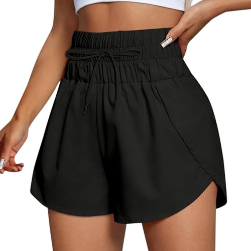 Generico Pantaloncini Palestra Donna Larghi Traspiranti Pantaloni Corti a Vita Alta Sportivi Running Sport Shorts Estivi Casual Baggy Pantaloncini con Tasche Elastici da Allenamento