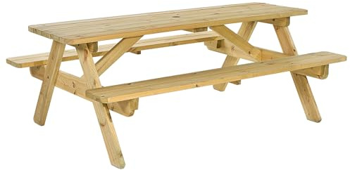 BrackenStyle 8 Seat Jersey Wooden Picnic Table 180cm - Pine Wood Picnic Bench for Gardens Parks Schools and Pubs 1.8 Meter - Dip Treated Timbers with Rounded Edges Heavy Duty & Durable