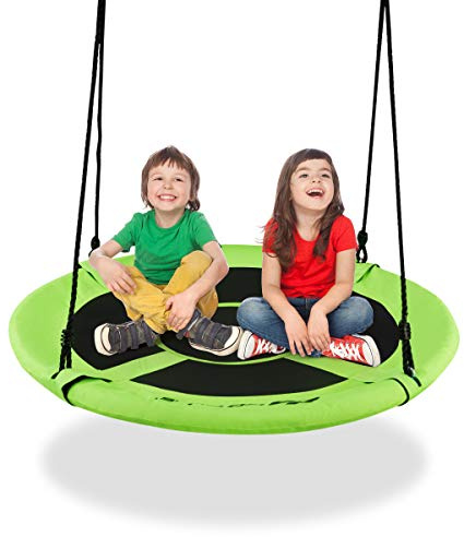 HONEY JOY 40 Inch Saucer Tree Swing, Indoor Outdoor Kids Swing Set,Height Adjustable Hanging Straps, Wear-Resistant & Water Proof Round Flying Saucer for Playground Backyard Playroom (Green)