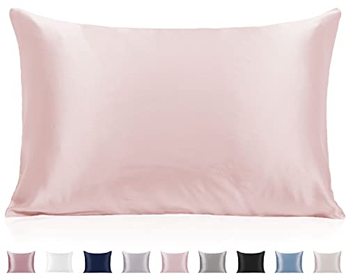 Texbee Seide Kissenbezug 40x60cm für Haar und Haut versteckter Reißverschluss, 1PC Kissenbezug Seide für Frauen Männer Bequem Atmungsaktiv-Rosa