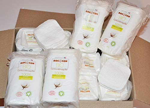 Lot 960 carrés à démaquiller 100% coton biologique 75X75 mm certifiés Ecocert. Plus doux qu’un coton lavable, économique et pratique. Pour une utilisation cosmétique et de soin de la peau