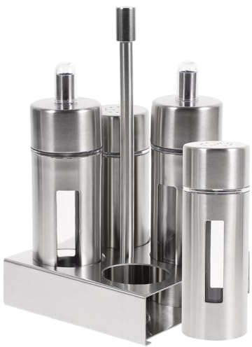 YARNOW Seasoning Bottle Set with Base Stand Removable Stainless Steel Salt Pepper Vinegar Oil Dispensers for Kitchen Countertop Organization