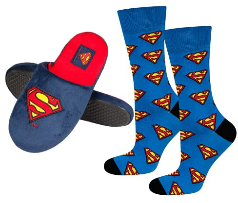 soxo DC Comics Superman Zapatillas Casa Hombre Invierno Divertidas Cómodas Pantuflas 45/46 Superman Zapatillas + Calcetines 40-45