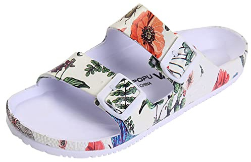 VICT POPU Sandales pour femme à bout ouvert avec double boucle réglable, imperméables, avec support de voûte plantaire en EVA, mules à lanières, 38 EU