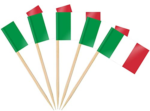 AhfuLife 100/200 bandierine per stuzzicadenti italiane, decorazioni olimpiche, bastoncini per cocktail con bandiera italiana, per sandwich, cibo, cupcake, decorazioni per la tavola, per la Coppa del