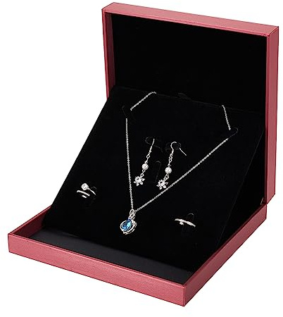 OLYCRAFT röd fyrkantig sammet smycken set låda läder hänge halsband presentask förvaringslåda örhange smycken fodral för kvinnor förpackningsbox