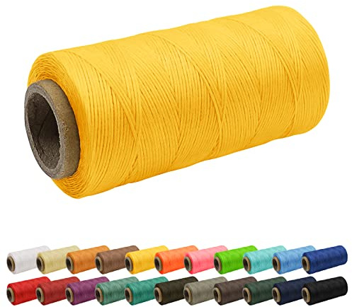 Uiopa Fil à coudre en cuir ciré 150D - 1 mm - 260 m - Pour artisanat du cuir, reliure, réparation de chaussures - Jaune