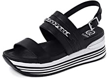QUEEN HELENA Sandali Platform Alti Sportivi Casual Plateau con Doppia Fascia Donna X28-203 (Nero, Sistema Taglie Calzature EU, Adulto, Donna, Numero, Media, 37)