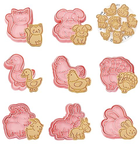 WishesMar 8 pezzi Formine Biscotti Animali da Fattoria 3D Stampi Biscotti Tagliabiscotti con Stampa per la Cottura in Cucina, Fondente, Cottura di Decorazioni Festive DIY, Accessori per Pasticceria