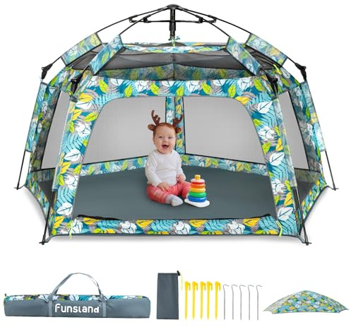 Funsland Baby Playpen Pop-up Tent - Outdoor & Indoor Play Tent for Beach with Canopy Travel Bag Portable Play Yard for Babies & Toddlers (Forest)