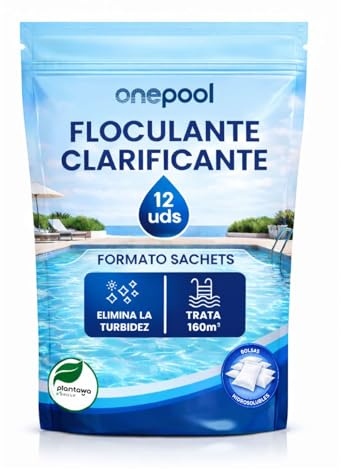 PLANTAWA Floculante en Polvo 12 sachets | Floculante Clarificante para Piscinas, Equivale 1,5KG, Eliminador Turbidez, con Ingredientes Origen Natural, Vegano, Todo Tipo Piscinas, SPA