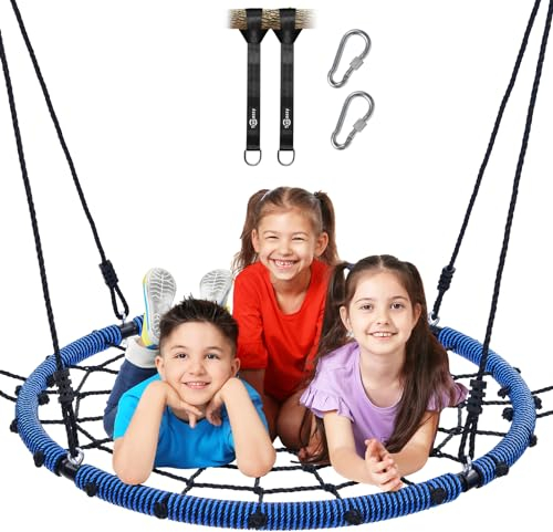 Trekassy 750lbs 40 Spider Web Saucer Tree Swing for Kids Adults, Outdoor Net Swing with Steel Frame and 2 Hanging Straps-Blue