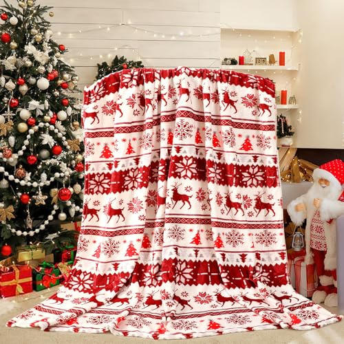 SEPGLITTER Couverture de Noël Épaisse Rouge - 300g - Chaude et Douillette avec Motif pour Décoration de Vacances - Cadeau pour Canapé-Lit - Polaire Double