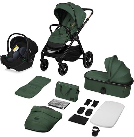 LIONELO LAYLA 3 in 1 Kombikinderwagen Kinderwagen 0-48 Monate bis 22 kg, Babywanne bis 9 kg, Autositz bis 13 kg, AiryDots, 360° Schwenkbare PU-Räder, Vollständige Federung, XXL Verdeck Buggy