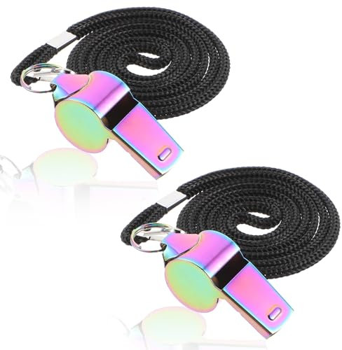 JJUNW 2 Stück Bunt Pfeife, Edelstahl Trillerpfeife mit Umhängeband Sportpfeifen Laserpfeife Schiedsrichter pfeifen für Schulsport Fußball Hundetraining Sportunterricht