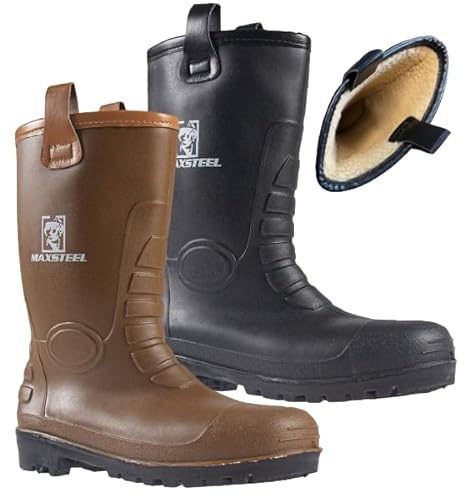MENS WATERPROOF RIGGER BOOTS SAFETY WELLINGTONS WELLIES STEEL TOE CAP WORK THERMAL YARD DURABLE MIDSOLE (TAN, UK Footwear Size System, Adult, Men, Numeric, Medium, 7)