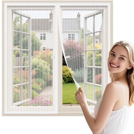 WENT Mosquitera Magnética para Ventanas de 100x120 cm - Mosquiteras Magnéticas para Puertas, Ventanas Deslizantes, Cierre Automático, con Cinta Adhesiva, Instalación Rápida sin Herramientas, Blanco