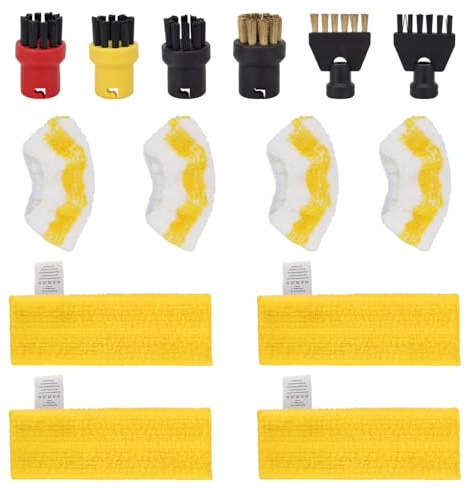 14Pcs Microfibre Steam Cleaner Pad Brush Sets for Kärcher EasyFix SC 1, SC 2, SC 3, SC 4, SC 5 Steam Cleaner, 4 Floor Cloth Pads, 4 Hand Nozzle Cloth Cover, 4 Round Brushes, 2 Joint