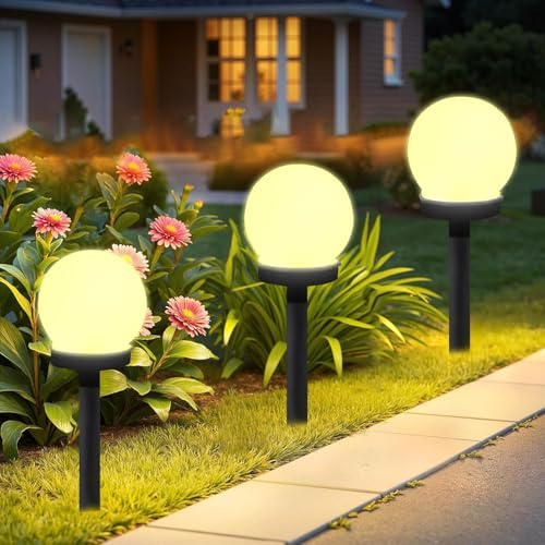 ZeiLaBang Kakadi Lámparas solares para exterior, 3 unidades, luces solares de jardín para exteriores, bola LED con estaca, lámpara solar de jardín resistente al agua, lámpara solar para terraza