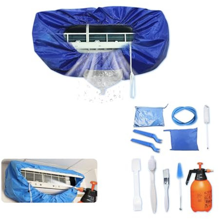 Kit de limpieza Kikepilm de 12 piezas para aire acondicionado split con botella de 2 l, kit de limpieza para aire acondicionado de pared(Azul cristal, grande)