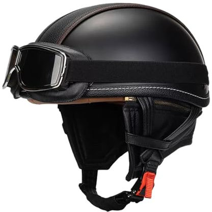 VVPEC Motorcykel Crash Half Helmet DOTECE Godkänd Vuxen Motorcykel Open Face hjälm med UV-glasögon Retro vintagestil Motorcykel Jet-hjälm for ungdom Män Kvinnor(4,S=55~56cm)