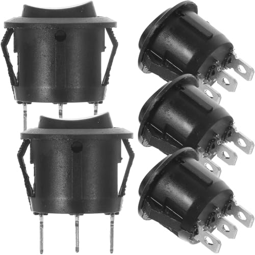 Cabilock Lot de 5 boutons à bascule ronds - Noir - Avec bouton poussoir pour commande - Commutateur unipolaire - Pour voitures, bateaux - Distributeur d'eau