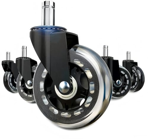 Office Chair Wheels Replacement, Set of 5 Heavy Duty Rubber Casters for All Floors, Gaming Chair Wheels for Office/Home, 11x22mm