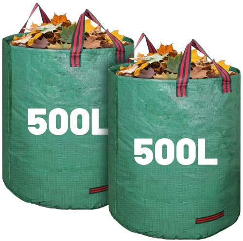 2 Pack 500L Large Garden Bag with Handles, Heavy Duty Garden Waste Bags,Reusable Green Sacks for Collecting Grass, Leaves Debris