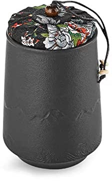 LICONG-2020 Tea Canister Portable Mini Ceramic Tea Tin with Cloth Airtight Lid Tea Canister for Loose Tea Spice Tea Caddy Storage Ceramic Porcelain Jar Airtight Tin(Black)