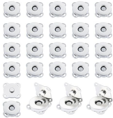 pangutheos 20 Piezas Botones Magnéticos, 14 mm Plateado Cierres Para Bolsos, Cierre Bolso Iman para Ropa, Bolsillos, Manualidades, Costura, Manualidades