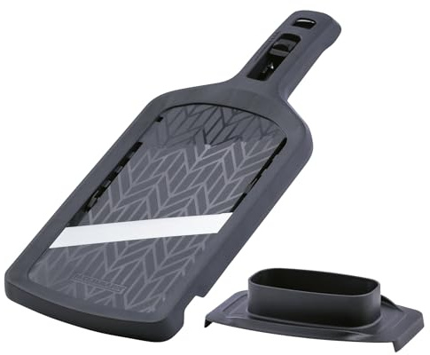 Fackelmann Mandolina affettaverdure regolabile, con lama in acciaio inox affilata, affettatrice verdure manuale con 4 livelli di taglio per cucina, per zucchine carote cetrioli cavoli, con paradito