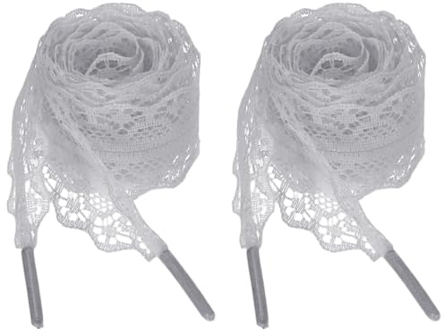 QUARKZMAN 2 Pares Cordones Planos 2.2CM De Ancho 120CM De Largo Gris | Cintas Decorativas, Cordones De Encaje Vintage, Para Zapatillas Y Zapatos De Vestir De Mujer, Para Zapatos
