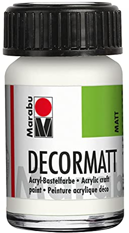 Marabu 14010039070 - Decormatt Acryl Weiß 070, 15 ml, samtmatte Acrylfarbe auf Wasserbasis, cremig und farbintensiv, speichelfest, wetterfest, zum freien Malen und Schablonieren