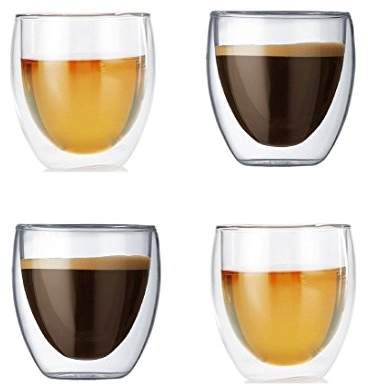 Gmark 2.7 oz Double Wall Glass Espresso Cups Set of 4 - Insulated Borosilicate Glass Espresso Shot Glasses - Mini Demitasse Cups for Coffee Bar Accessories & Tea GM2028