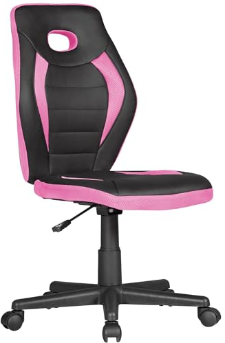 AMSTYLE Kinderdrehstuhl Luan schwarz/pink für Kinder ab 6 mit Lehne, Kinderdrehstuhl ergonomisch Kinderbürostuhl, Jugendstuhl höhenverstellbar, Kinderschreibtischstuhl ohne Armlehne