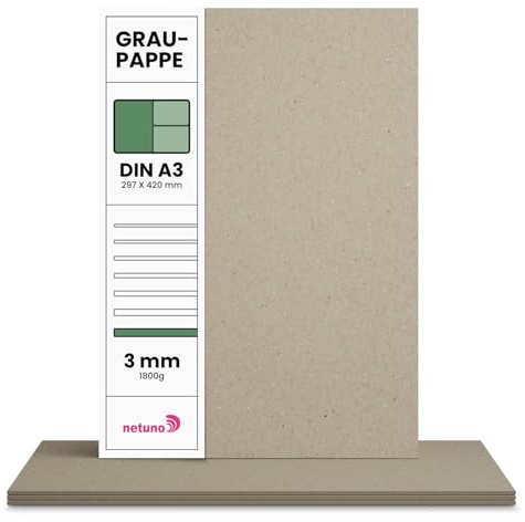 Netuno 20 fogli cartone grigio per rilegatura formato A3 29,7 x 42 cm spessore 3,0 mm 1800g cartoncino grigio liscio per rilegatura bricolage lavoro di cartonaggio scrapbooking rilegature libri