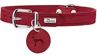 HUNTER AALBORG Hundehalsband, Leder, schlicht, robust, komfortabel, 47 (S-M), rot