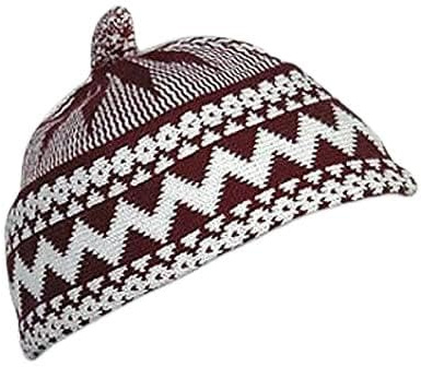 AL ITTIHAF Casquette Zigzag HAJI pour homme – Kufi toutes saisons prière musulmane Topi Bonnet Couronne avec boule blanche – Extensible Taille unique, Rouge, Taille unique