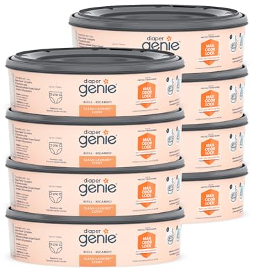 Diaper Genie Playtex Clean Bolsas de repuesto para lavandería, ideal para cubos de pañales, juego de regalo de registro, paquete de 8, 2160 unidades
