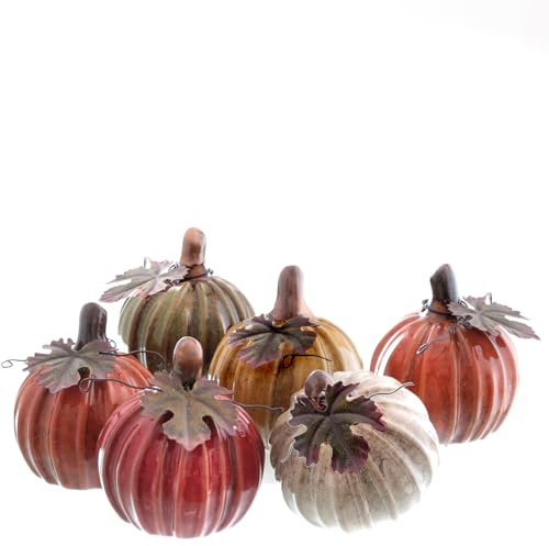 mucHome 6er Set Zierkürbisse aus Keramik Ø 7cm Halloween Herbst Herbstdekorationen