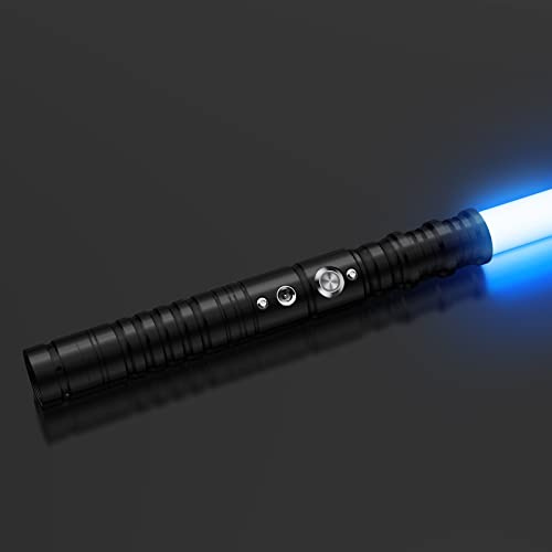 nmoiww RGB 7Colori Cambiabili con Effetti Suoni FX Sciabola Luce Duello, Manico in Metallo Argento Alluminio per Adulti Bambini Cosplay Natale Ricarica USB