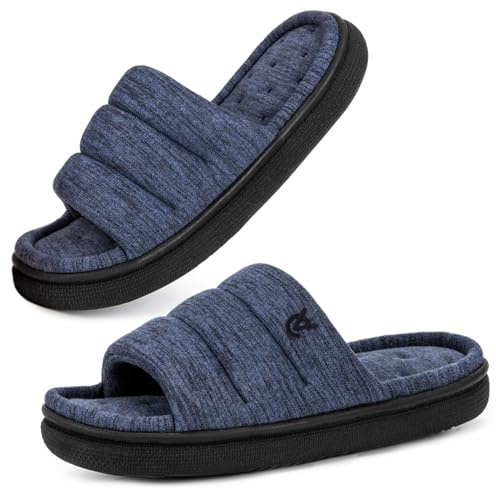 VeraCosy Men's Open-Toe Slippers Memory Foam House Shoes Navy Blue,8-9 UK