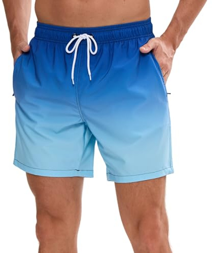 Vorvowry Maillot de Bain Homme Étanche Short de Bain Séchage Rapide, Poches Zippée Invisible et Doublure en Maille Mode d'été Dégradé Couleur Maillots de Bain XXL Bleu Dégradé