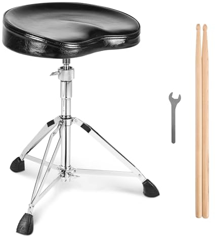VEVOR Drum Throne, 21.3-26.4 in / 540-670 mm Height Adjustable, Padded Drum Stool Seat with Anti-Slip Feet 5A Drumsticks 500 lbs / 227 kg Maximum Weight Capacity, 360° Swivel Drum Chair for Drummers