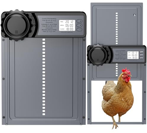 CHAMUTY Puerta Gallinero Automatica con Pantalla LCD Grande, Aleación de Aluminio con Temporizador, Manual, Anti-atrapamiento, Puertas Automaticas para Gallinero
