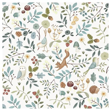 Little Dutch Papier peint intissé pour chambre d'enfant Forest Wonders blanc bleu 10 m x 0,53 m | Facile à poser et à enlever