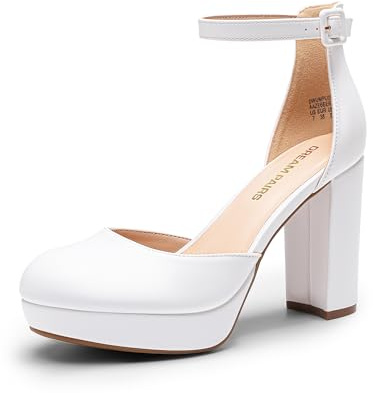 DREAM PAIRS Escarpins Femme Plateforme Talon Bloc Haut Mary Jane Style Chic Mode Soirée Mariage Bureau,Size 36.5,Blanc,DWUMPU2534